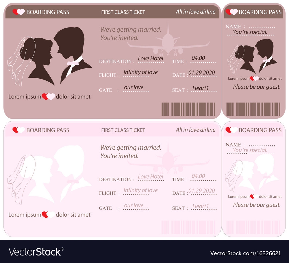 Boarding Pass Ticket Wedding Invitation Template Vector Image
