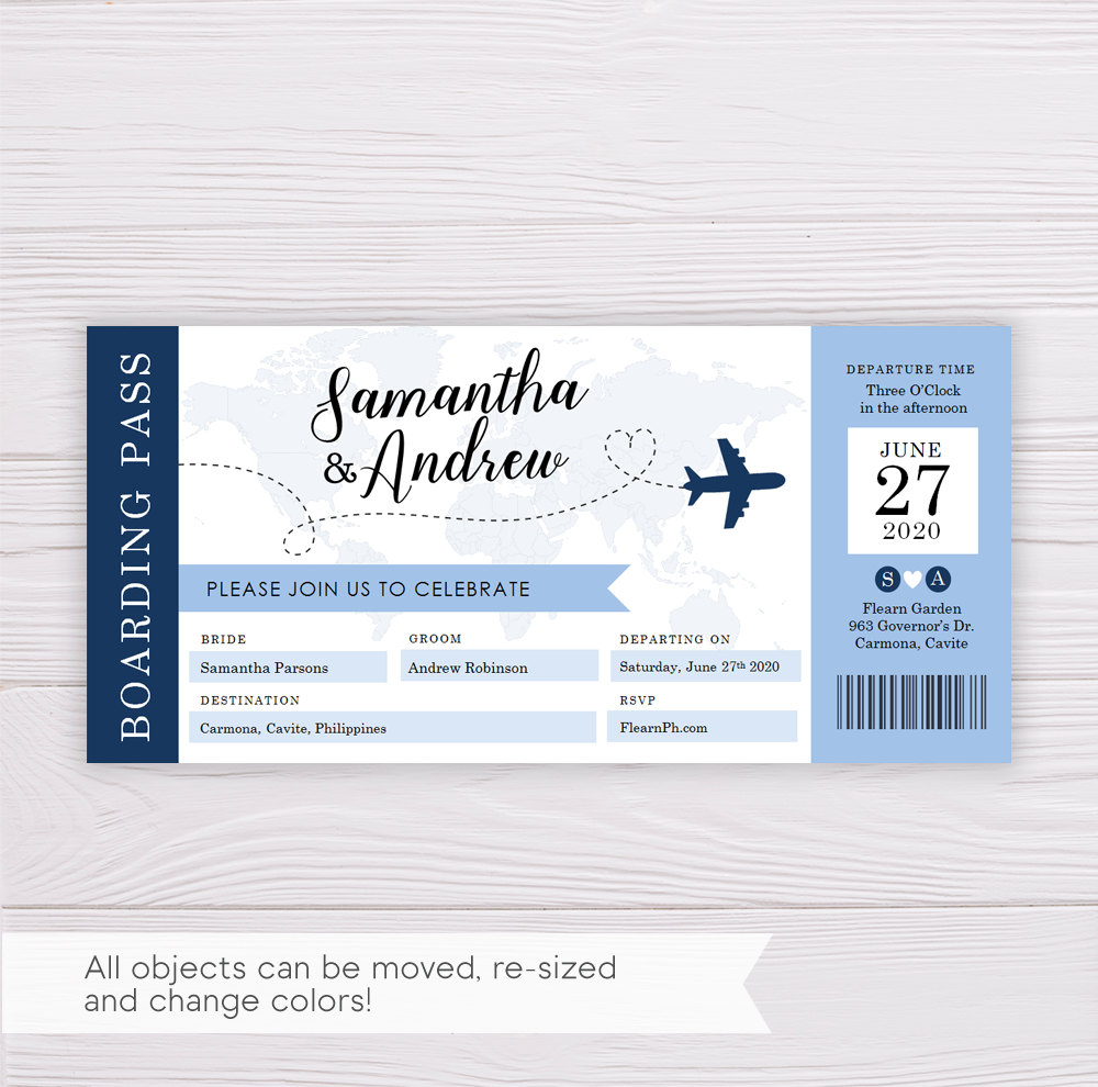 Boarding Pass Wedding Invitation Template Dgtally