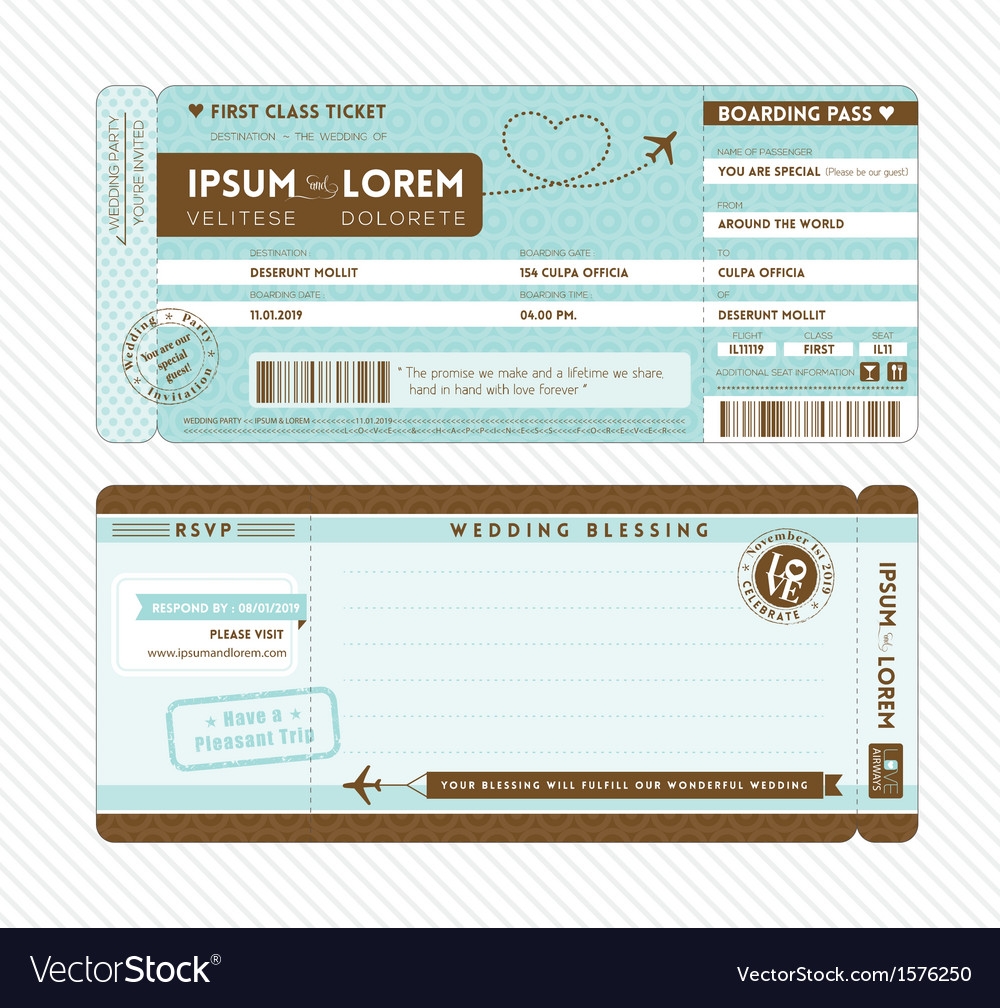 Boarding Pass Wedding Invitation Template Vector Image