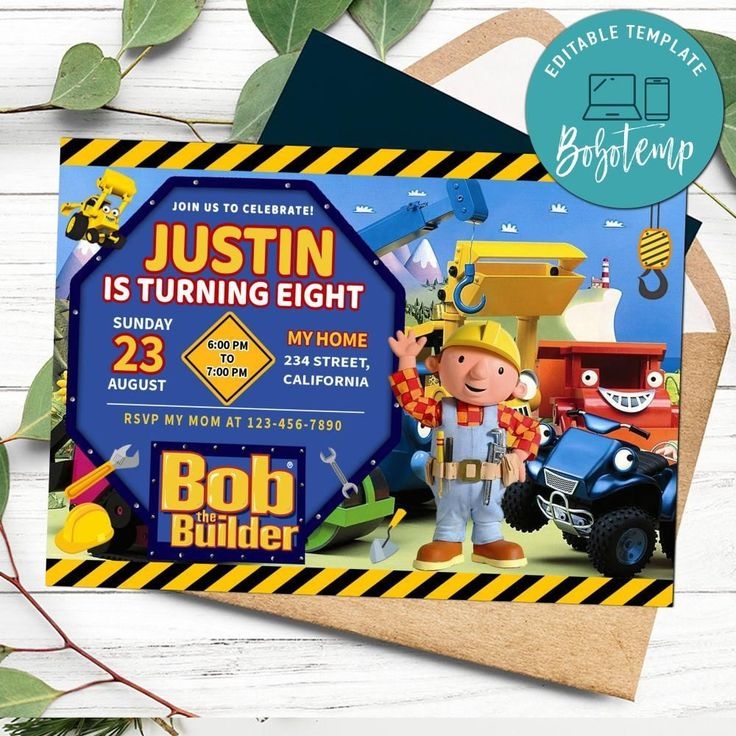 Bob The Builder Construction Invitation Customizable Template DIY 