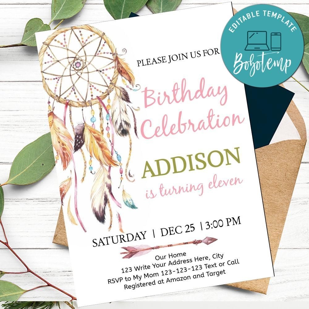bohemian invitation template editable