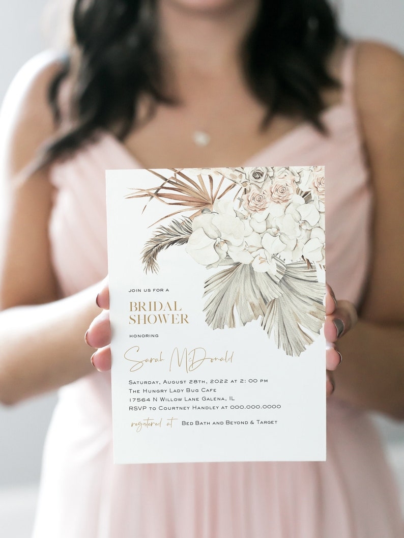 Boho Bridal Shower Invitation Template Bohemian Invitation Etsy