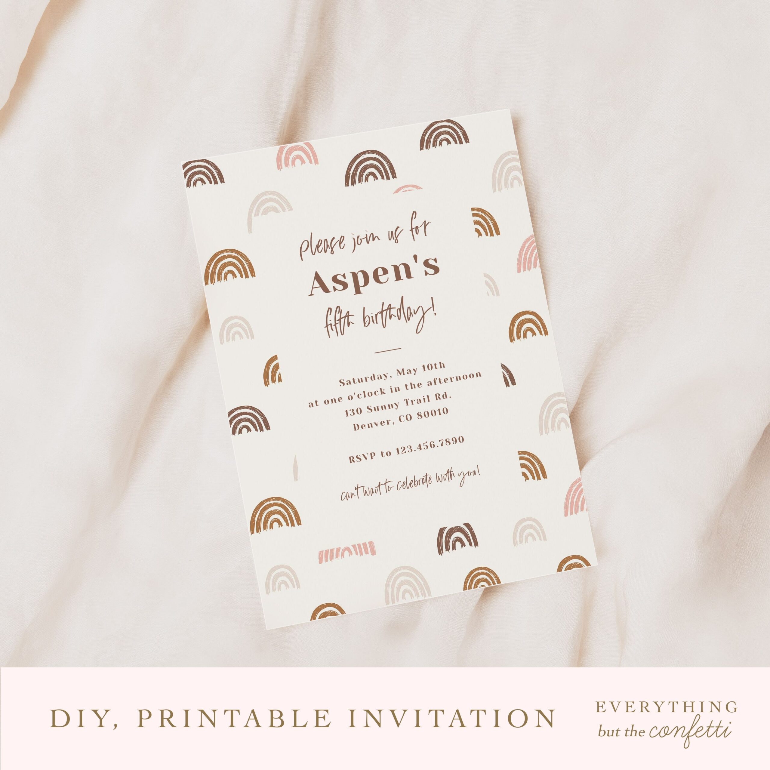 Boho Rainbow Invitation Template Printable Instant Download Kids