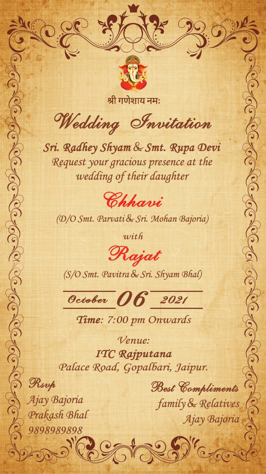 bollywood theme invitation card template