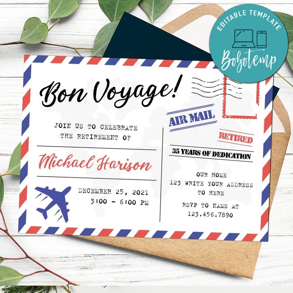 Bon Voyage Invitation Customizable Template DIY Bobotemp