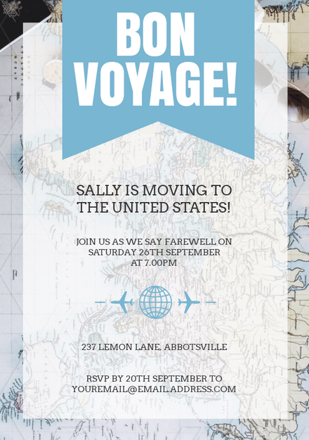 Bon Voyage Invitation Template With World Map Stock Image Easil