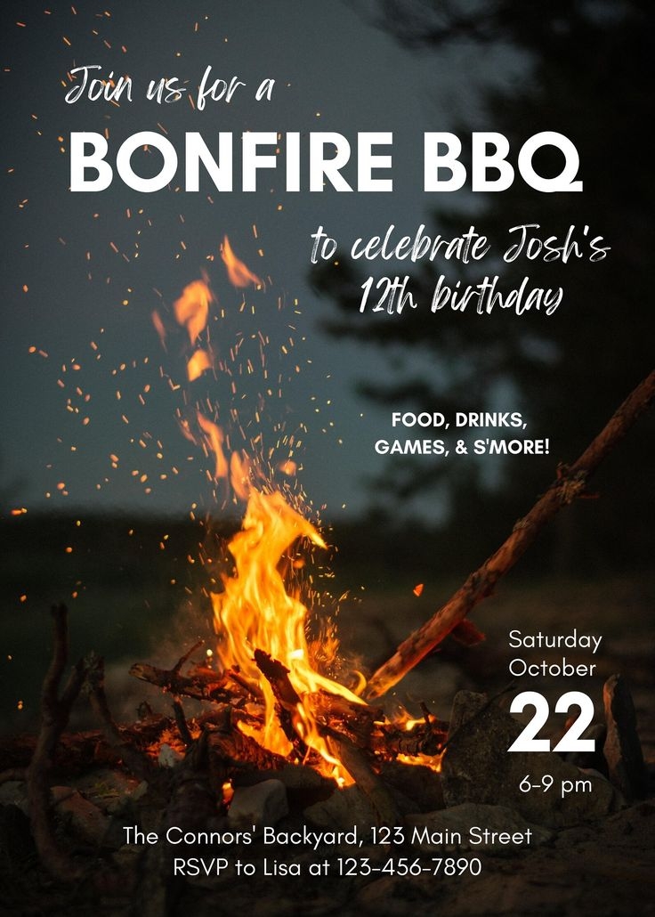 Bonfire BBQ Invitation Editable Digital Template Printable Bonfire