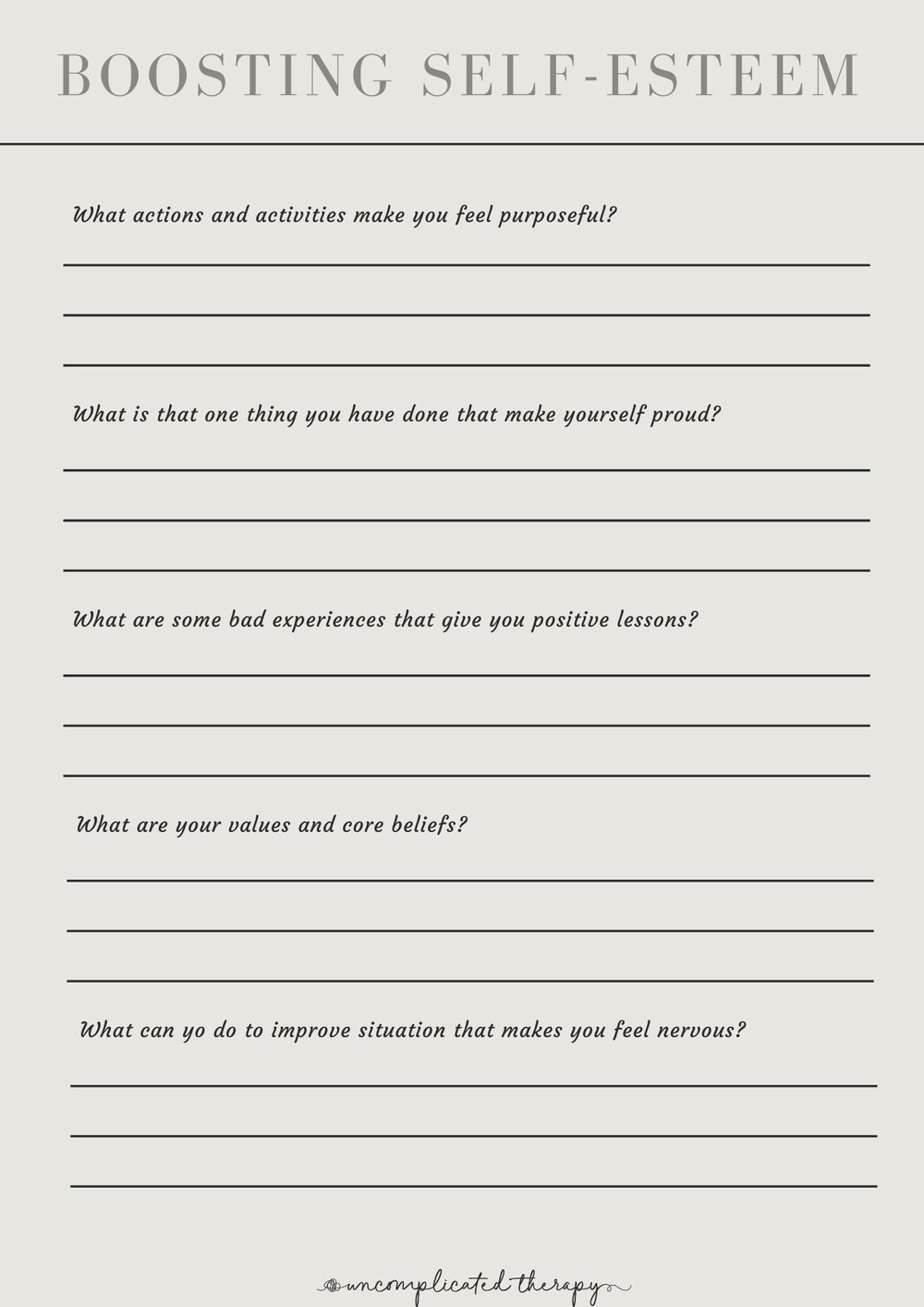worksheet on self esteem