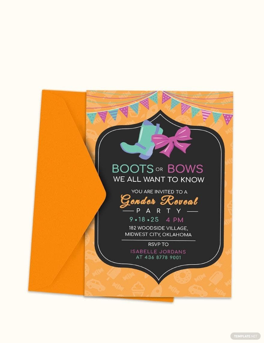 Boots Or Bows Gender Reveal Invitation Template In Illustrator Word 