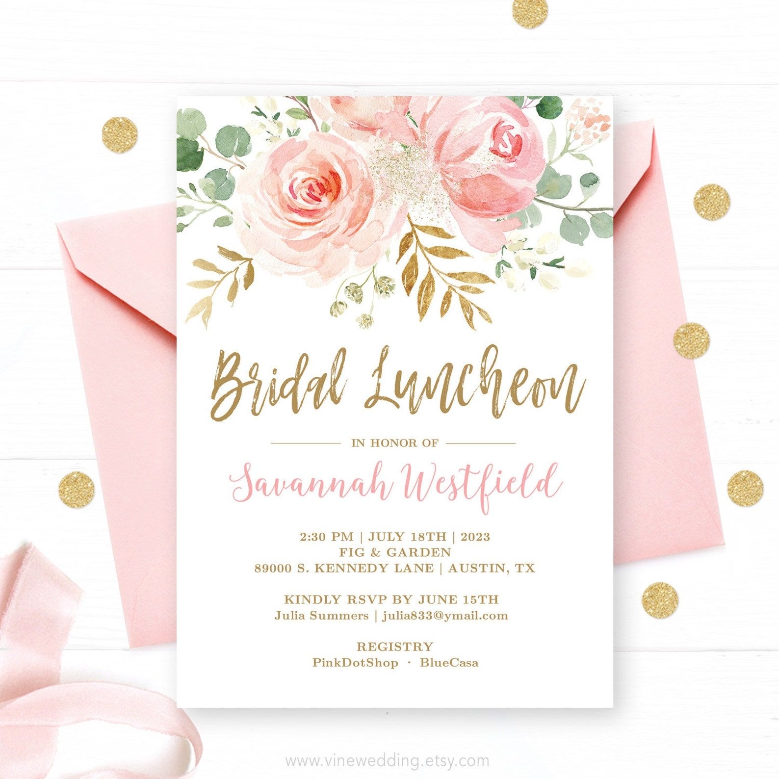 Bridal Luncheon Invitation Template Editable Printable Bridal