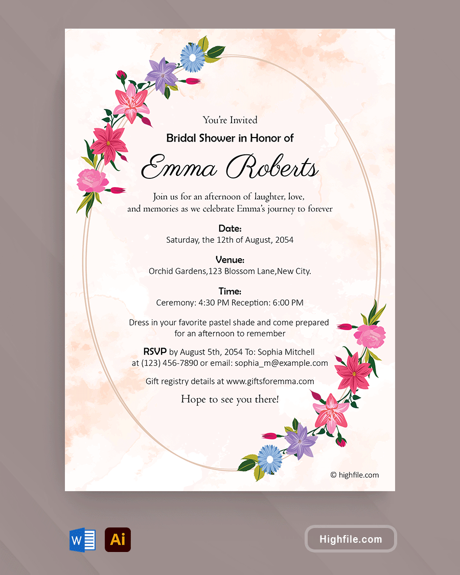 Bridal Shower Invitation Template Word Adobe Illustrator Highfile