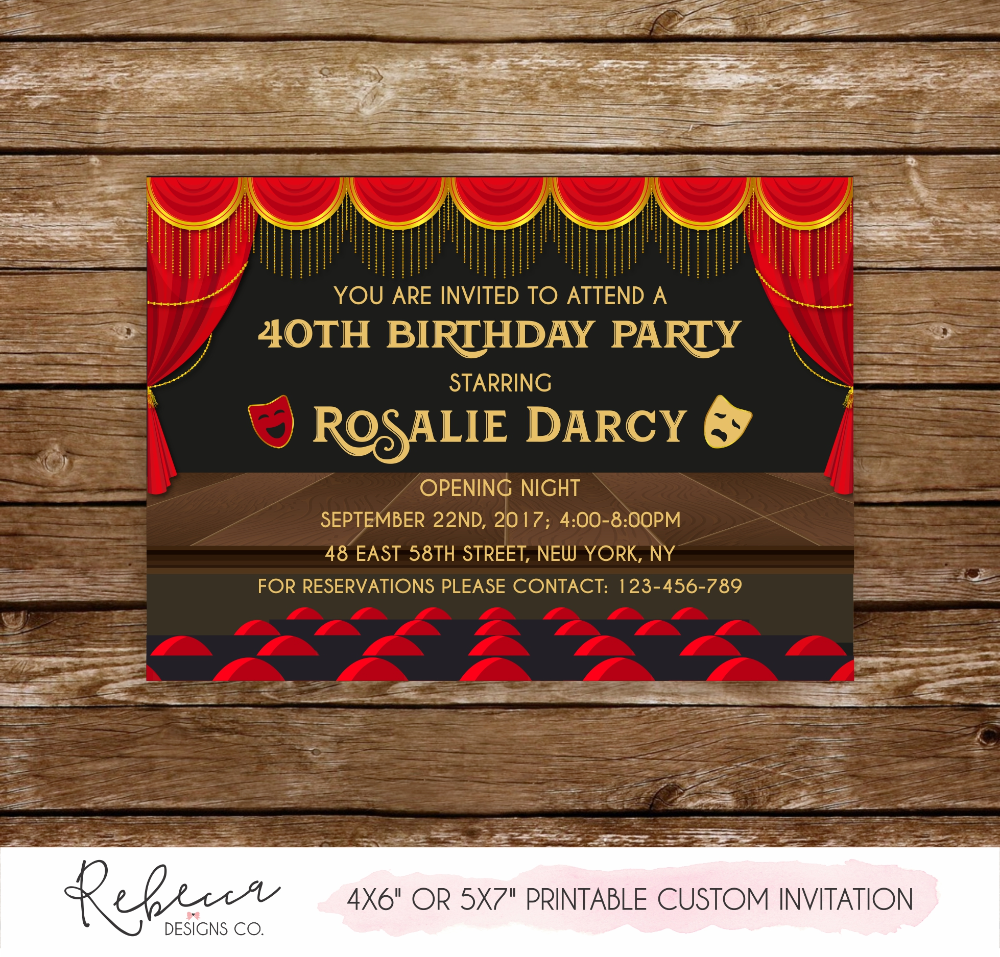 Broadway Birthday Invitation Printable Custom Design Printable