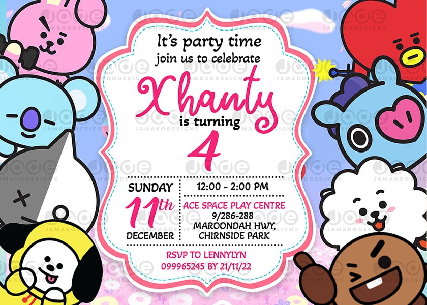 BT21 Birthday Party Invitation Template Jamakodesigns