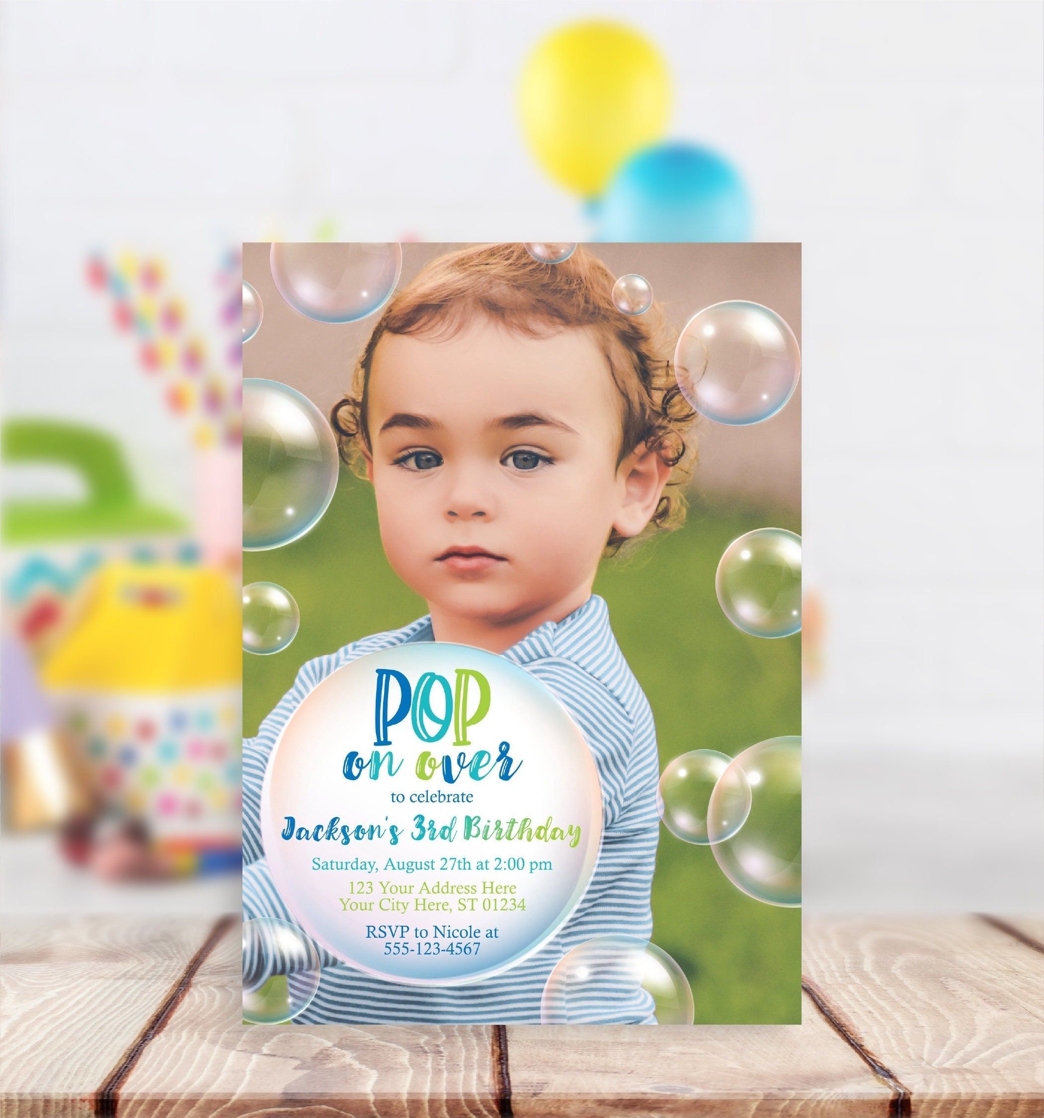 Bubble Birthday Invitation Editable Boy Bubble Invitation Template
