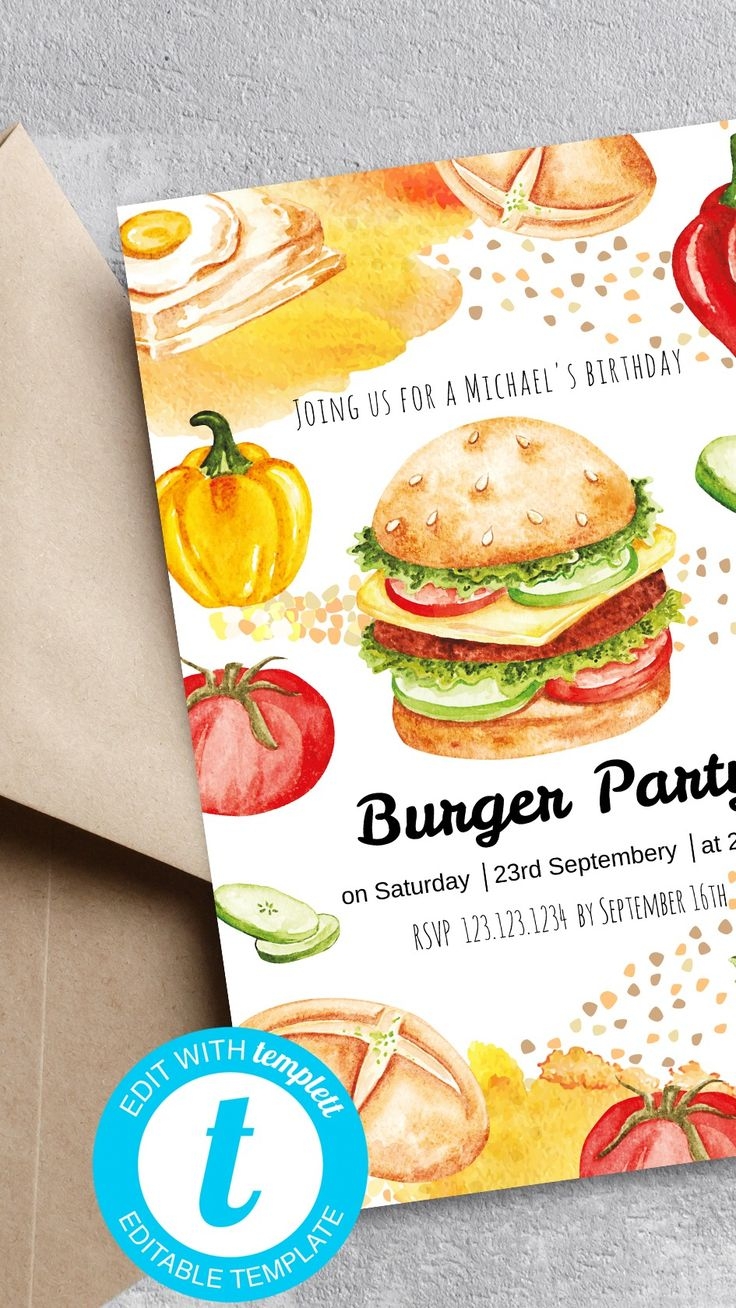 Burger Invitation Burger Party Invitation Burger Birthday Invite