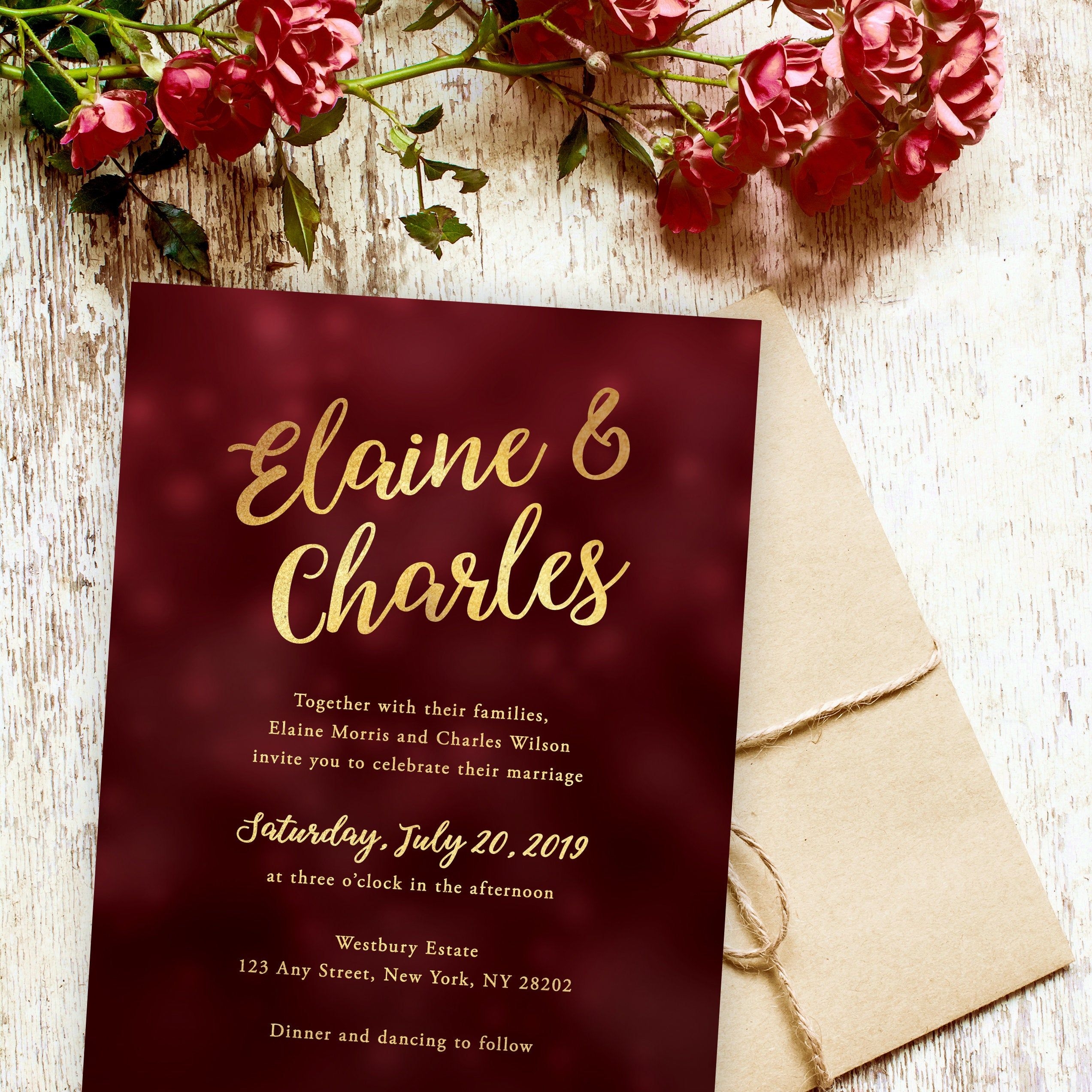 Burgundy And Gold Wedding Invitation Template Burgundy Red And Gold