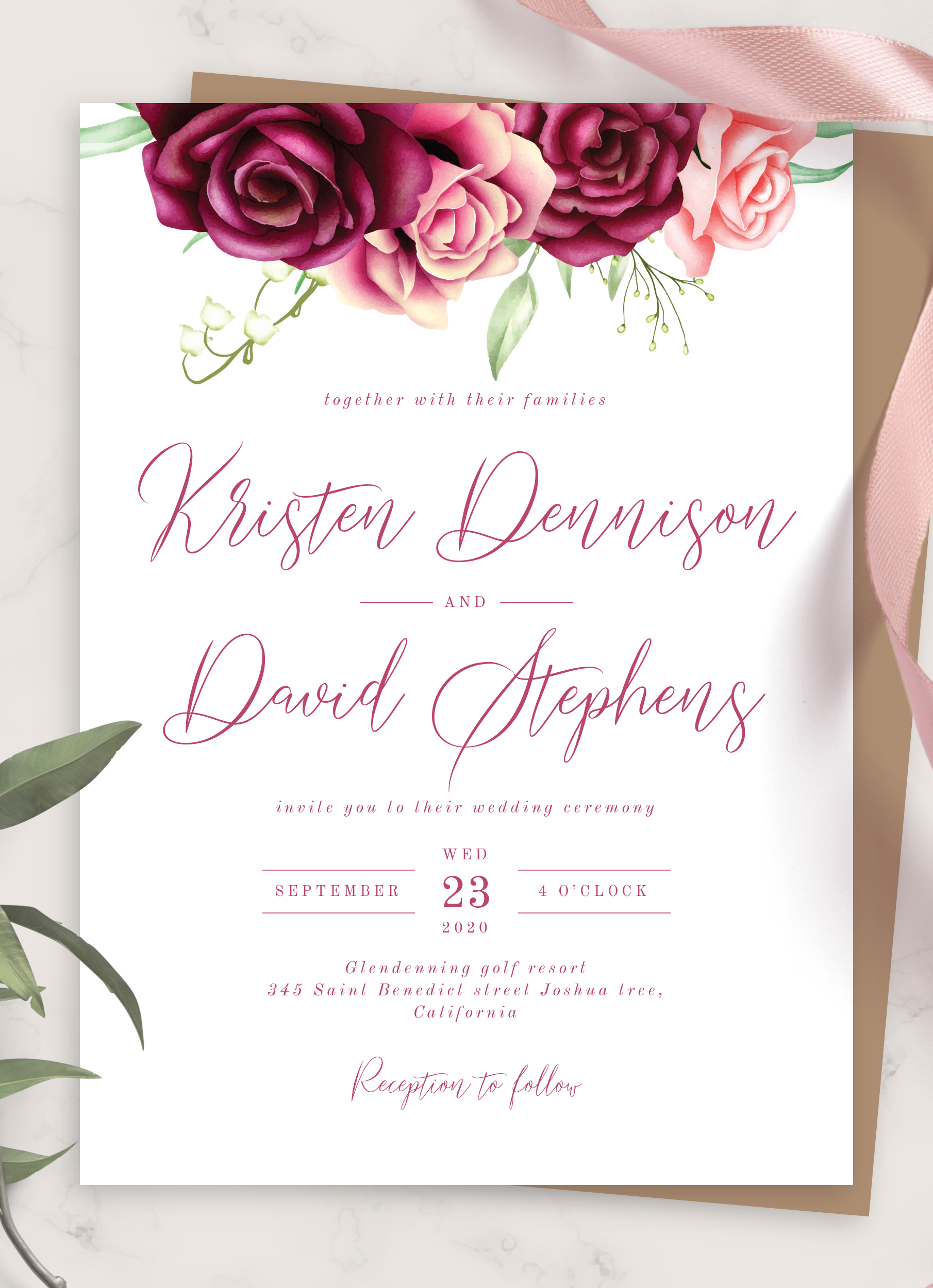 Burgundy And Gold Wedding Invitation Templates