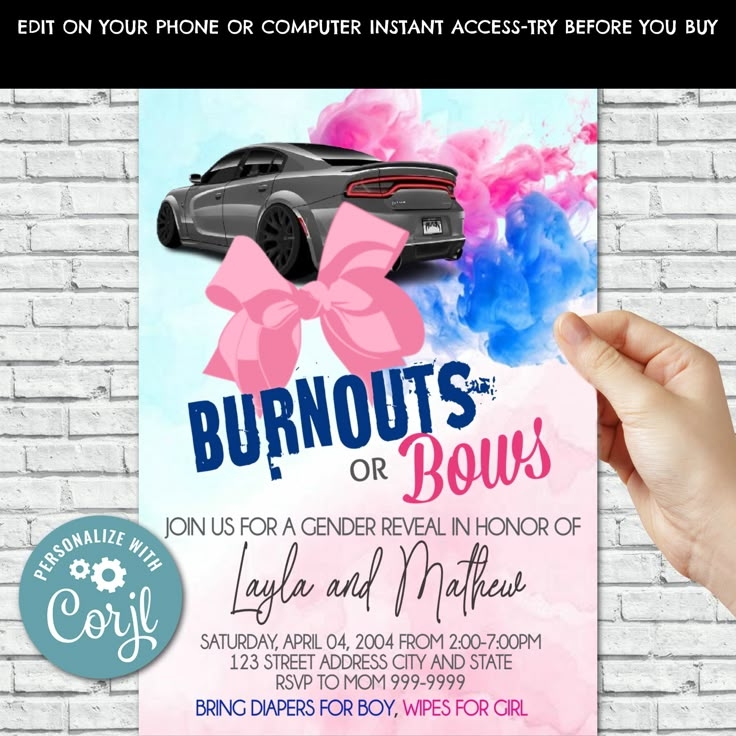 burnouts or bows invitation template