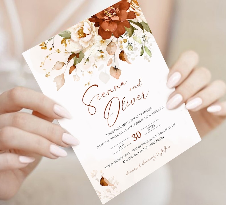 Burnt Orange Wedding Invitation Template Set Terracotta Etsy