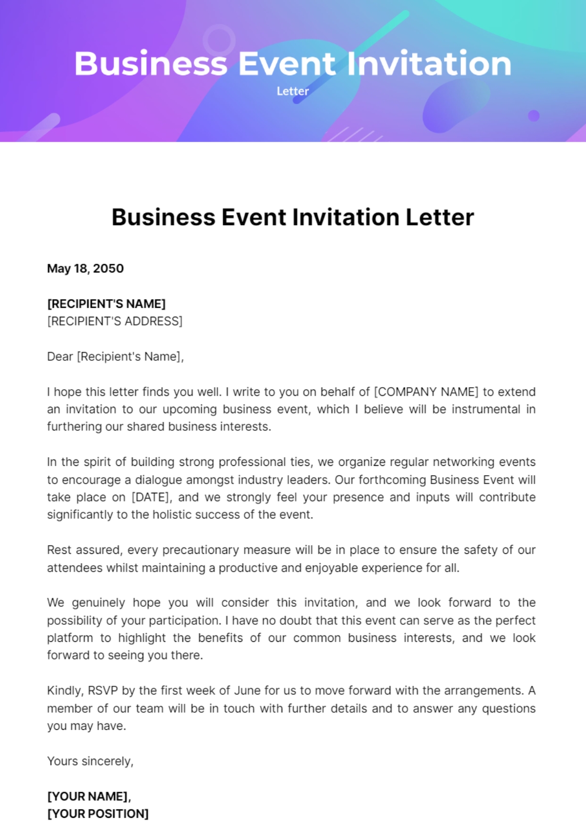 Business Event Invitation Letter Template Edit Online Download