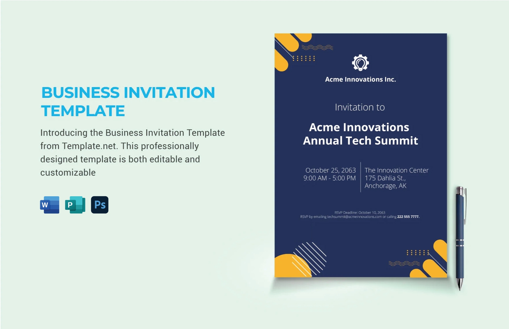 Business Invitation Card Template In Illustrator Word PSD Publisher