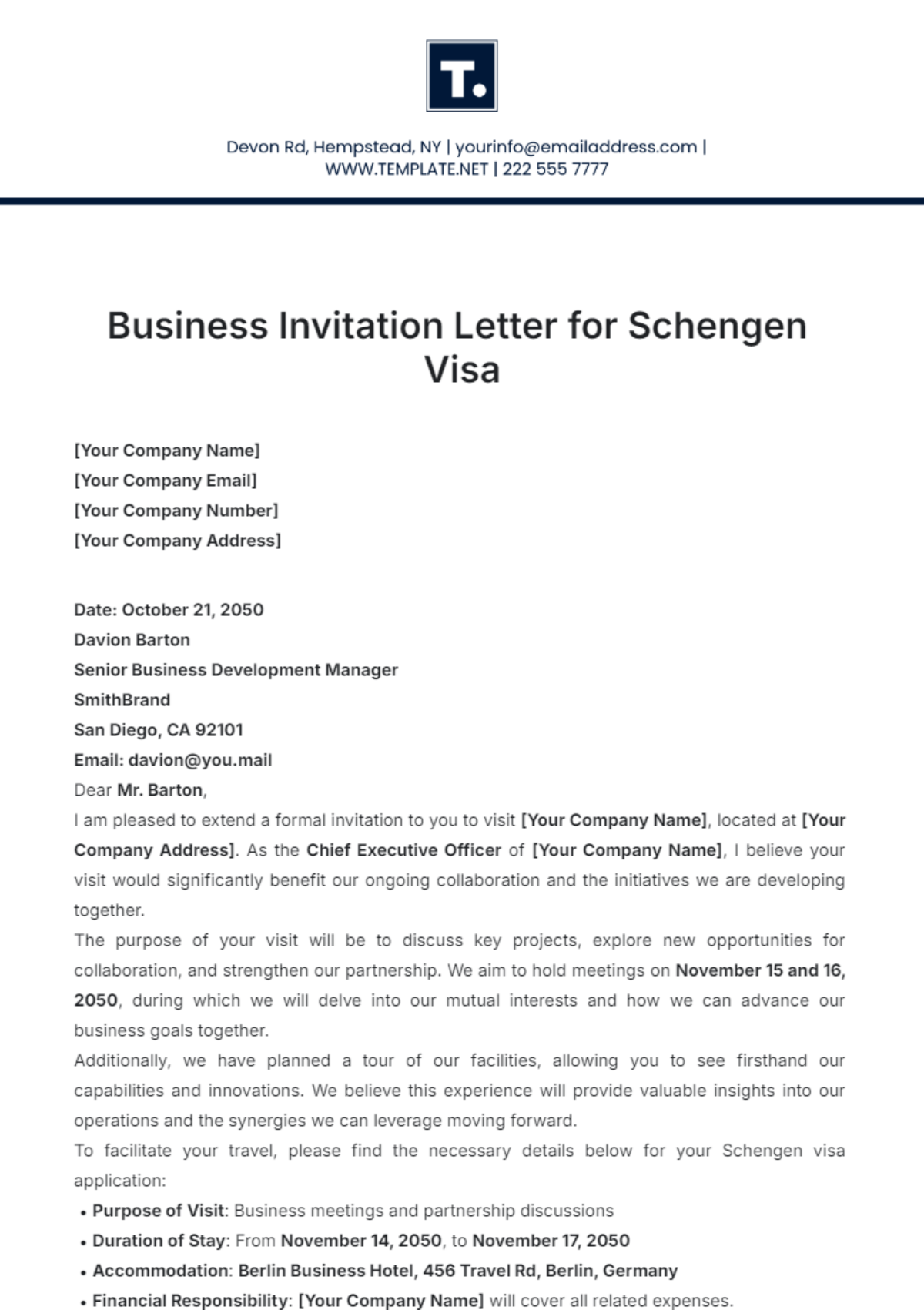 Business Invitation Letter For Schengen Visa Exemple Infoupdate