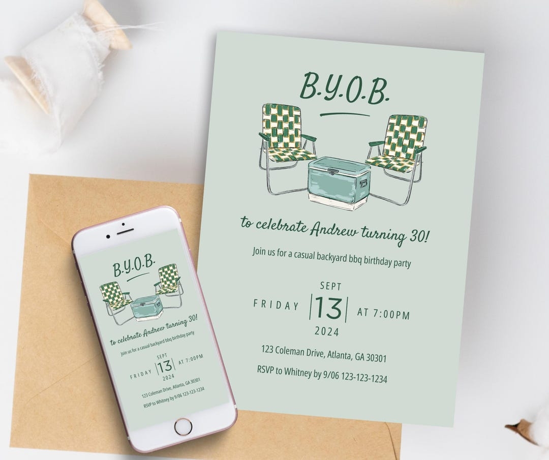 BYOB Party Invitation Template 30th Birthday Invite For Men Backyard 