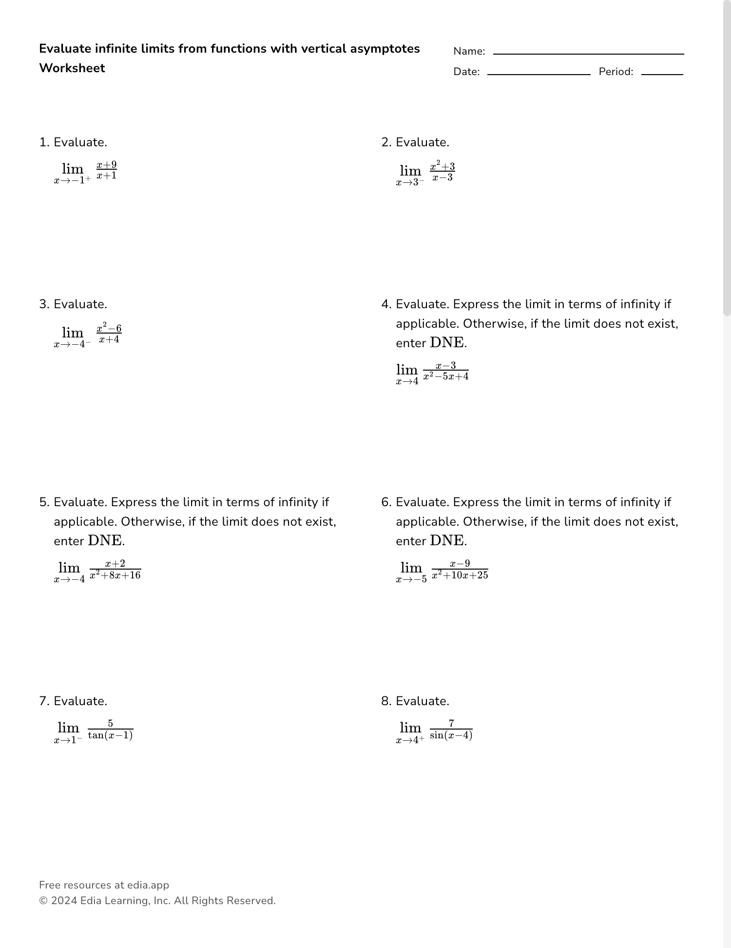 Calculus Limits Worksheets 49 72 Worksheets Library