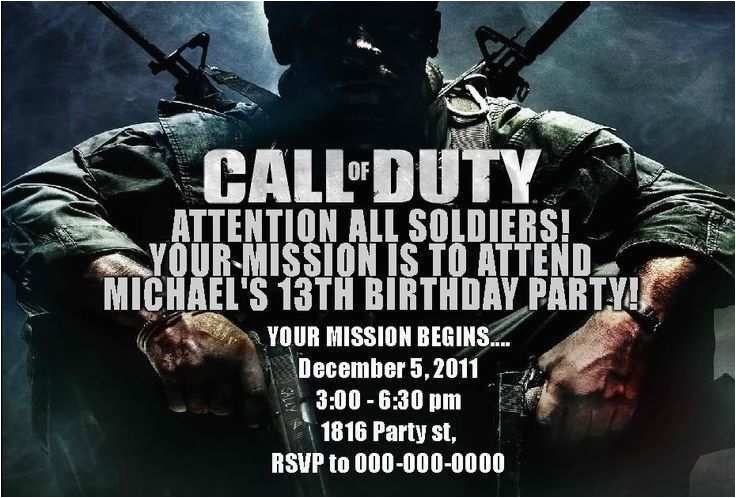 Call Of Duty Birthday Invitation Cards Modern Warfare 13 Year Old Boy 