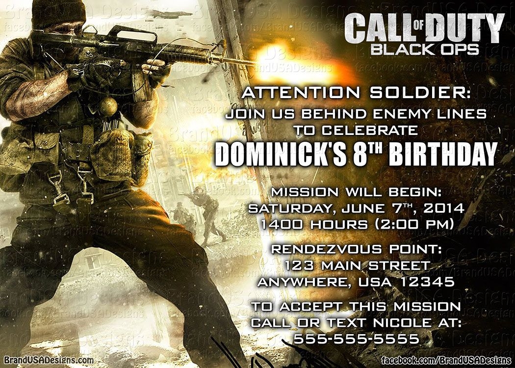 Call Of Duty Custom Birthday Invitation Custom Birthday Invitations 