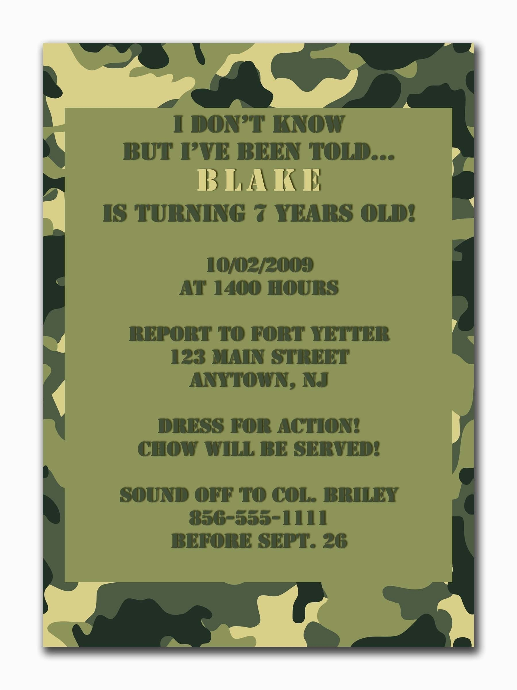 Camo Birthday Card Template Birthday Invitation Templates Camouflage 
