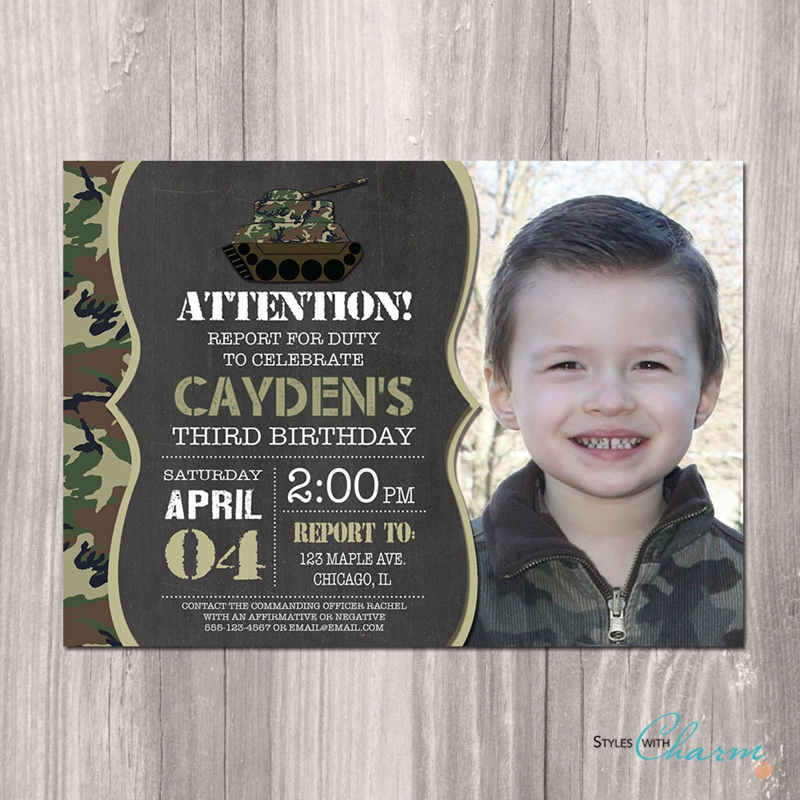 camo birthday invitation template