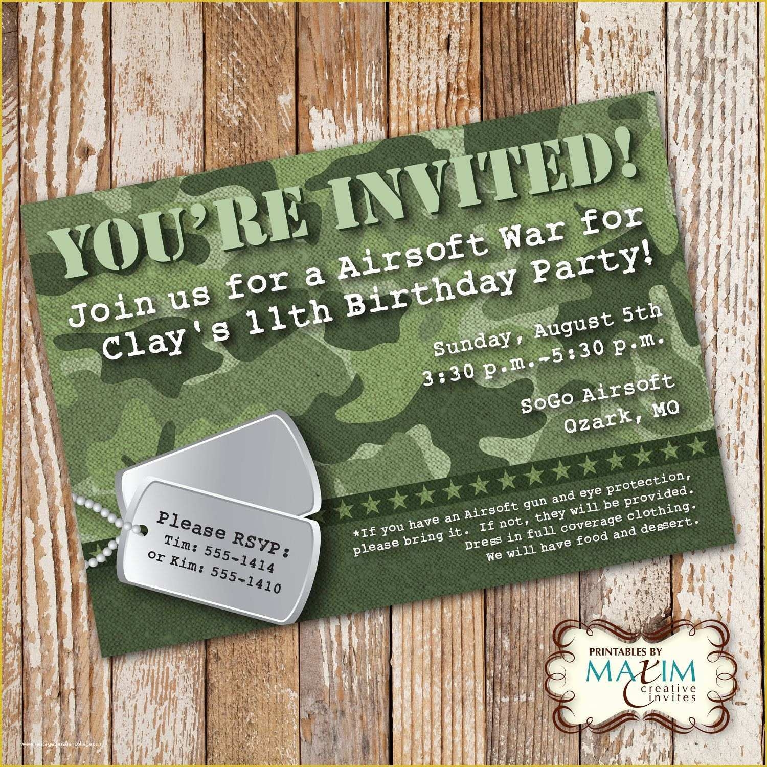 Camouflage Invitations Template Free Of Camo Birthday Invitation Diy 