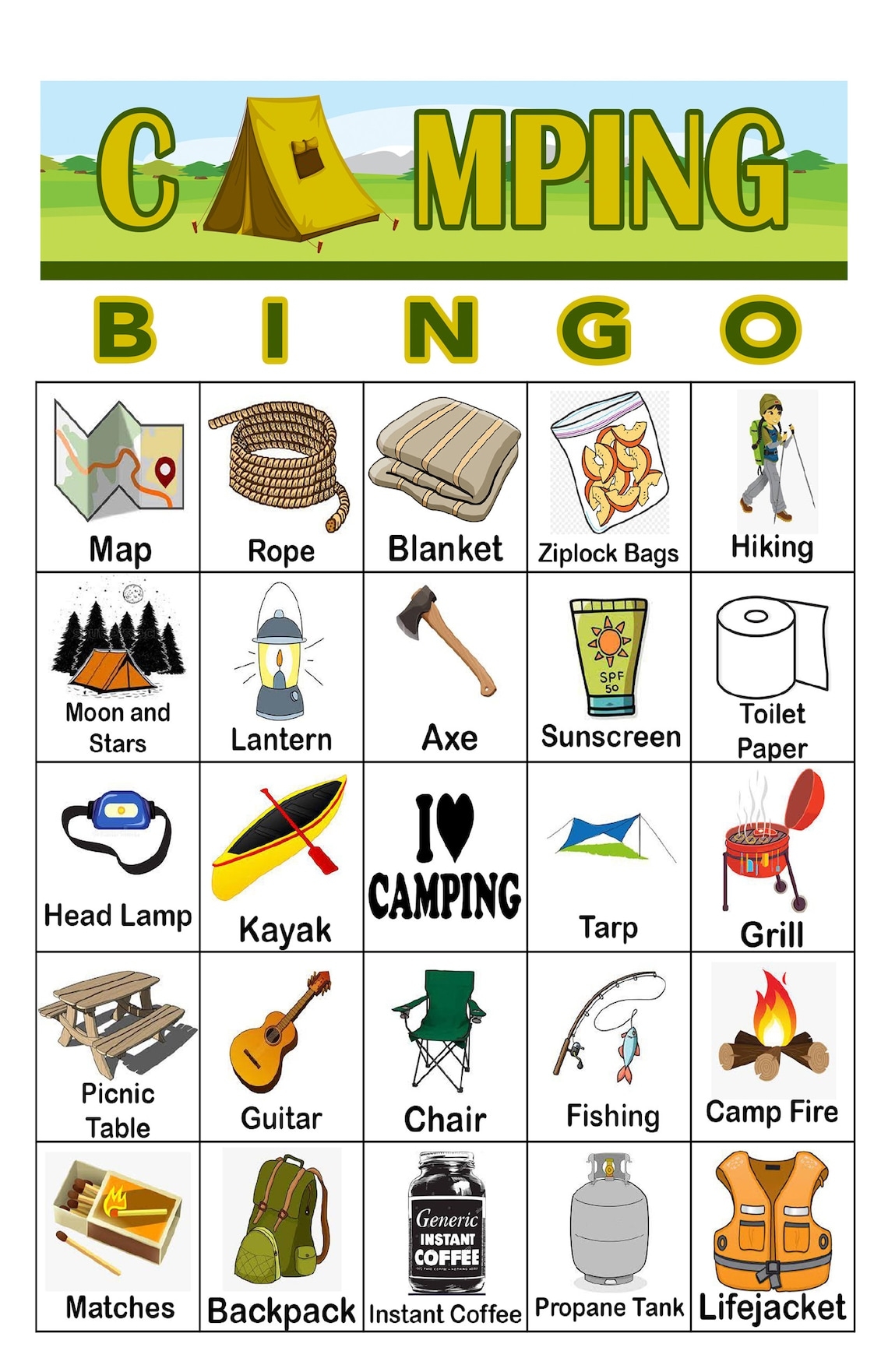 Camping Bingo Cards Printable