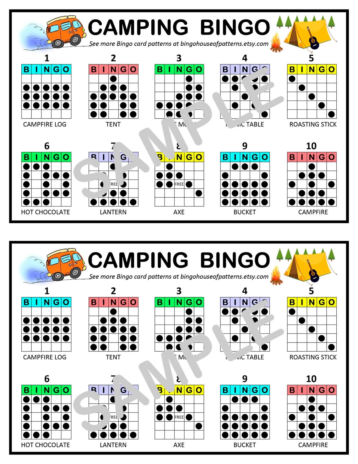 Camping Bingo Cards Printable