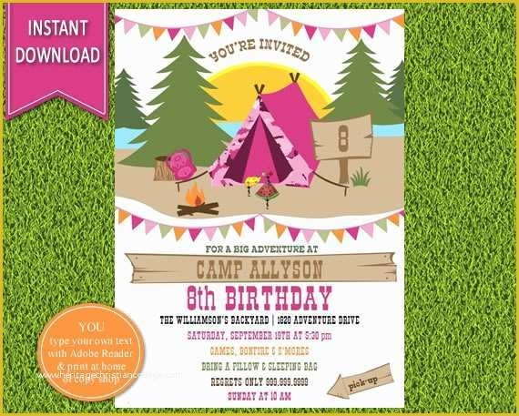 Camping Invitations Templates Free Of Girl S Camping Birthday