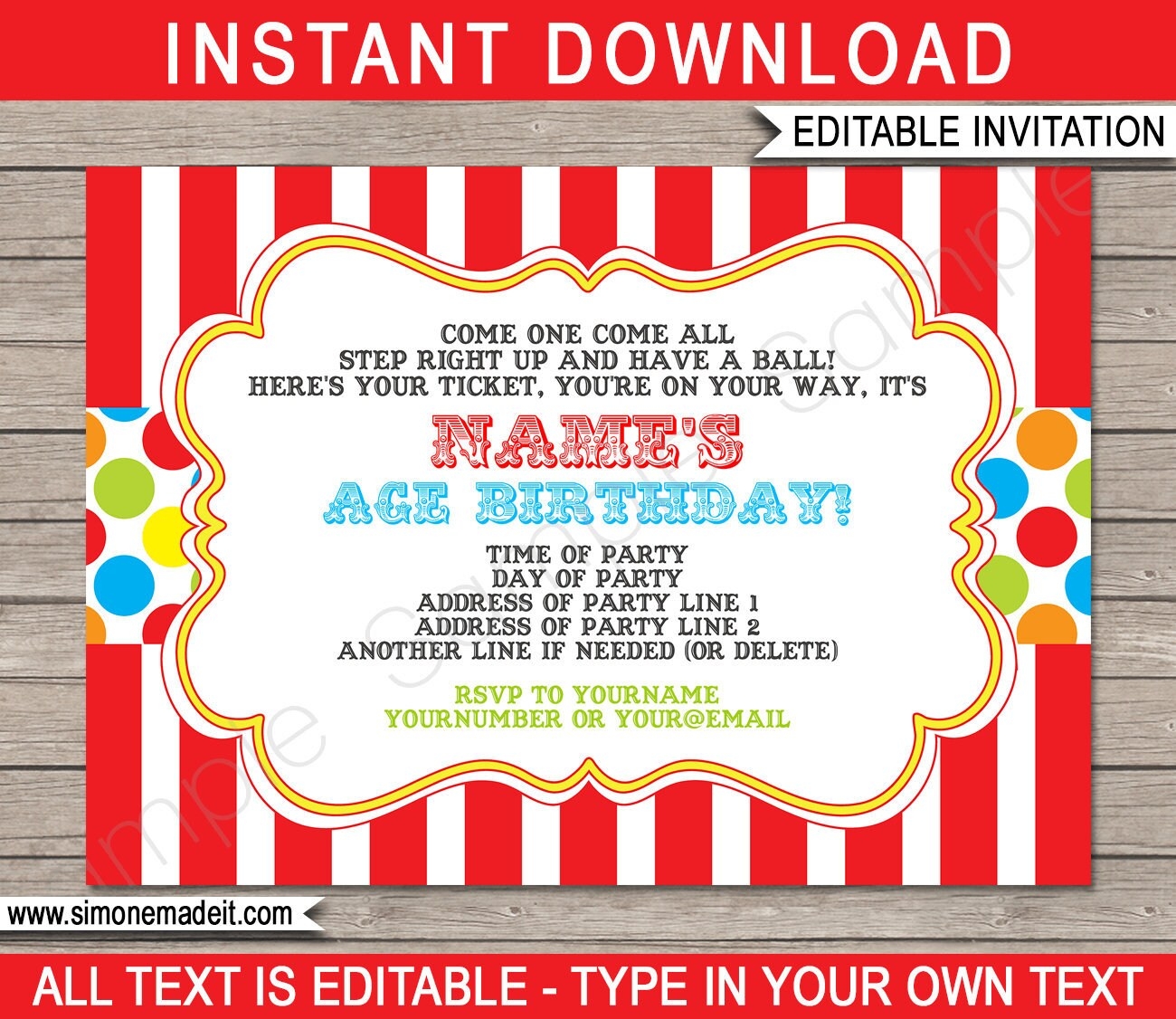 carnival theme birthday invitation template