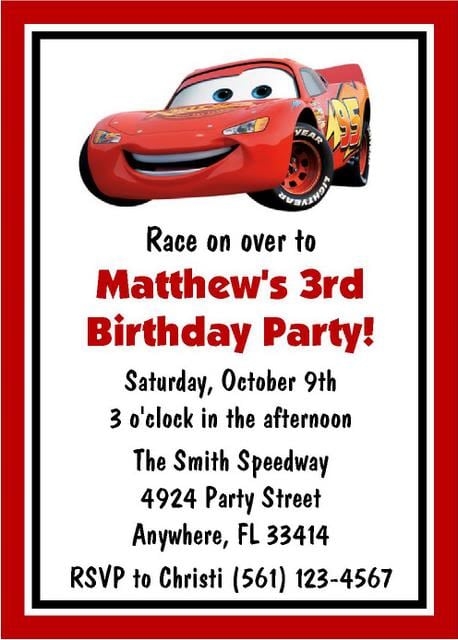 Cars Disney Invitation Template