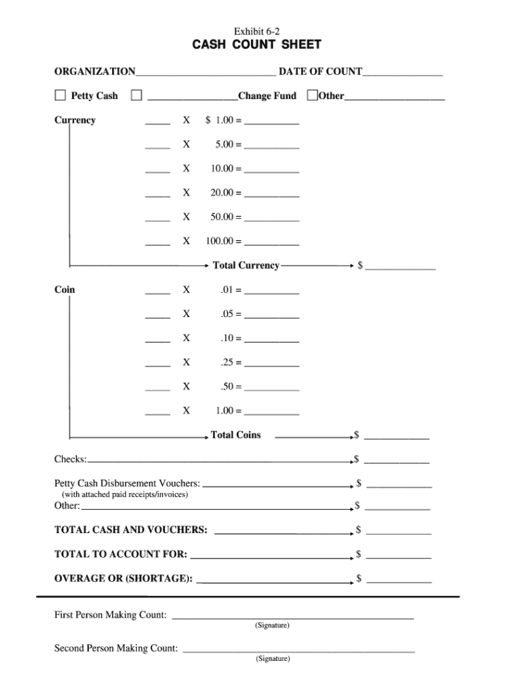 Cash Counting Worksheet Db excel