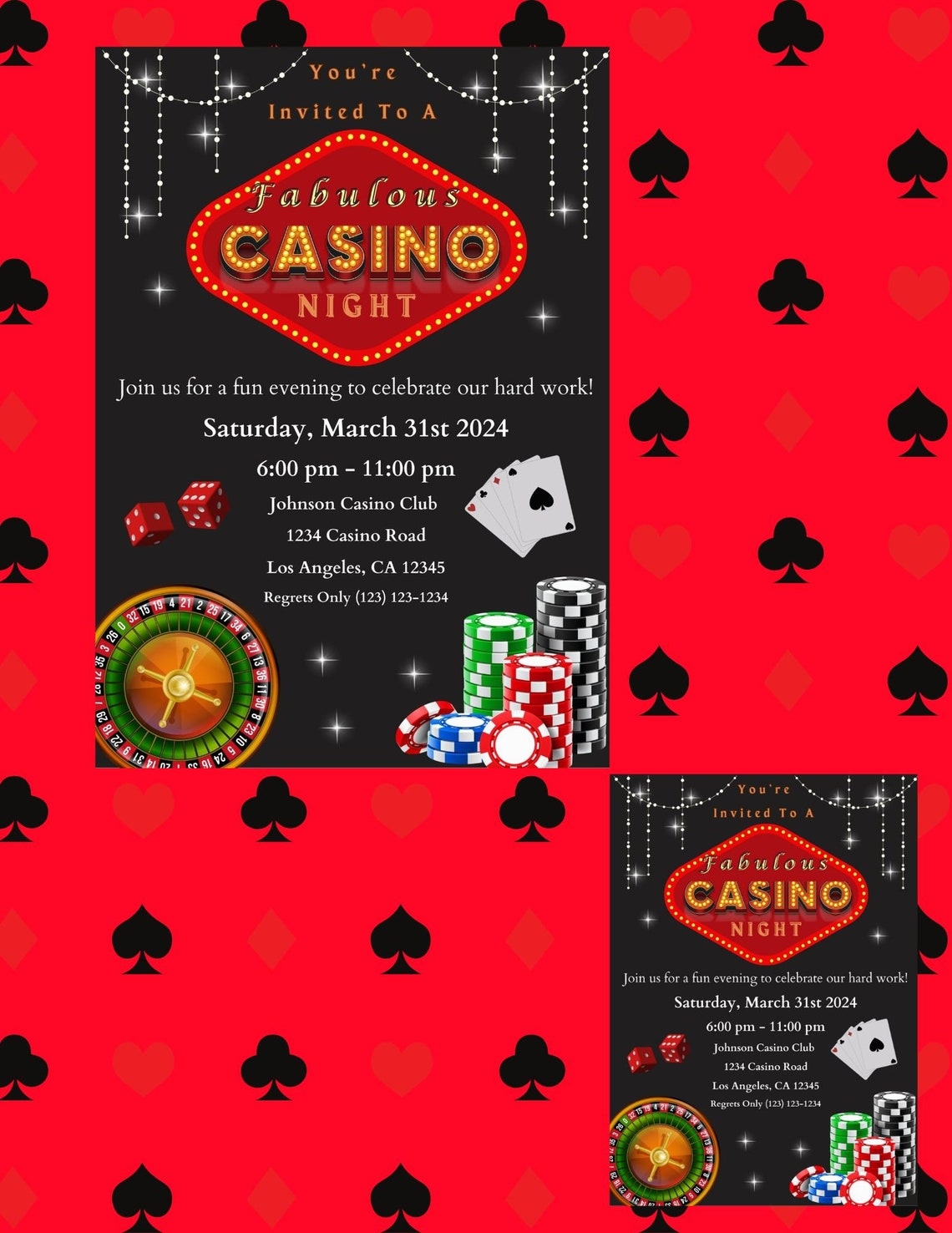 Casino Night Invitation Template Editable Las Vegas Casino Poker Night 