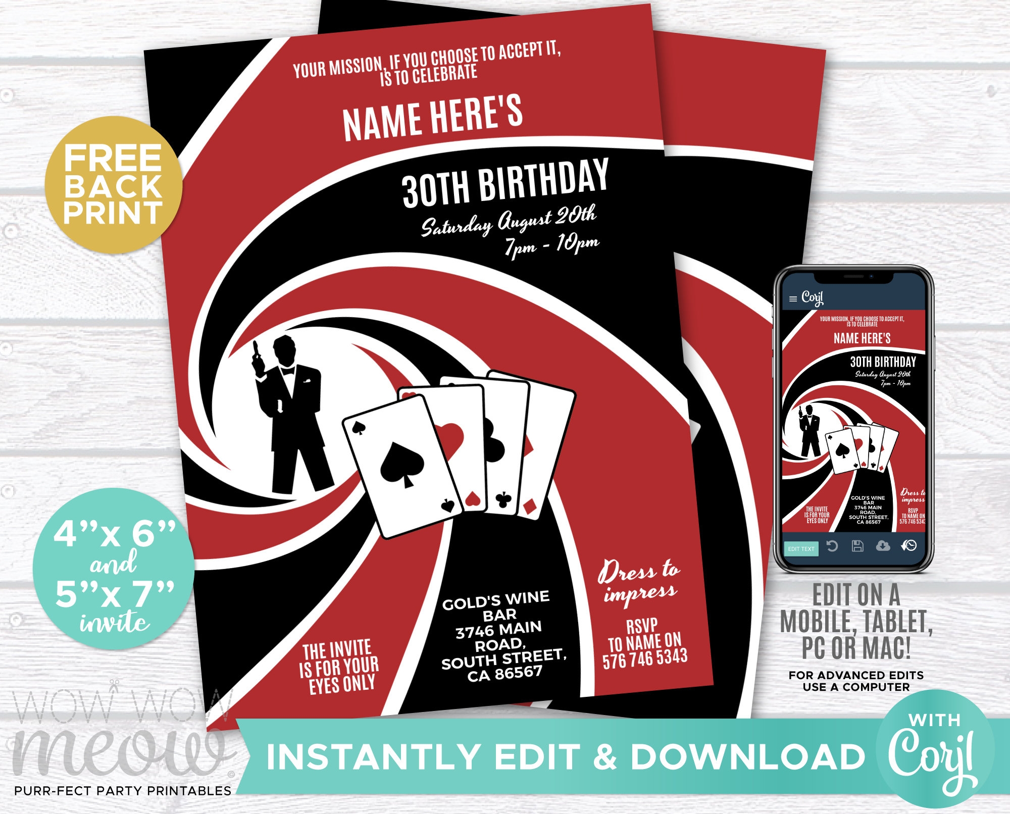 Casino Royale Invitations Spy Black Tie Invites Any Age Etsy