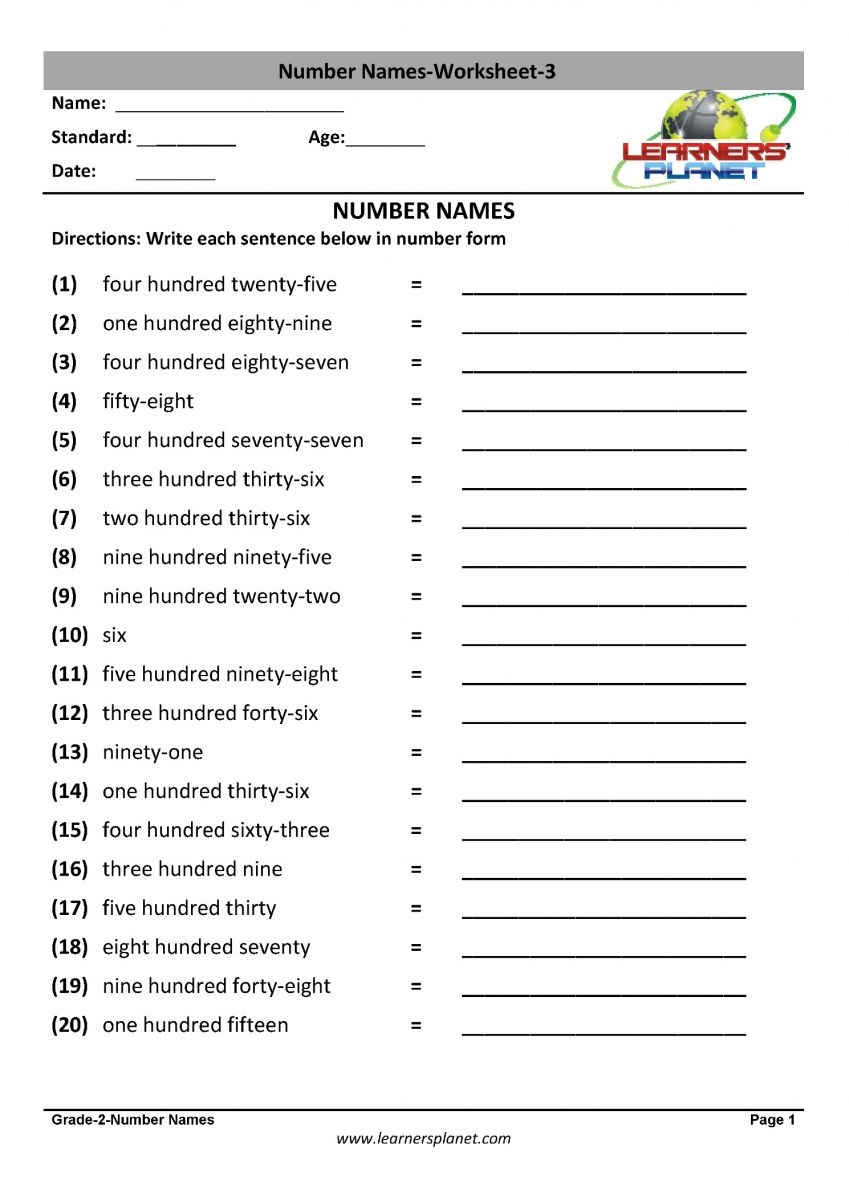 maths for class 2 worksheets