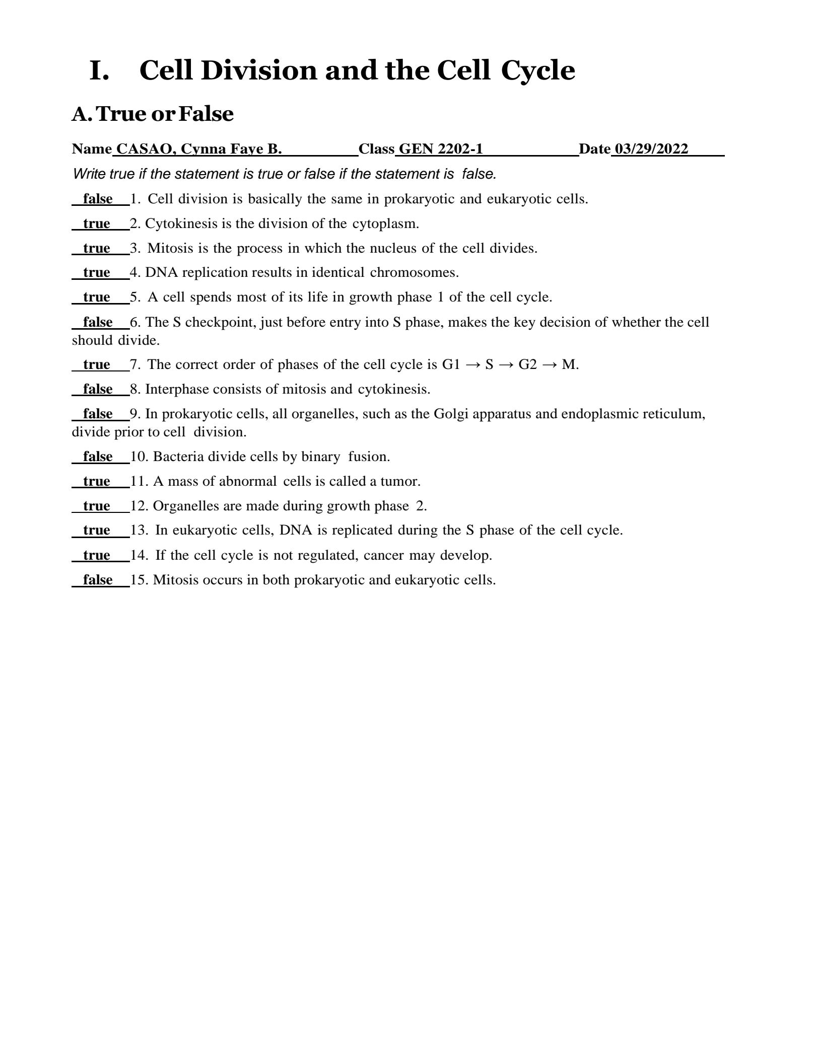 the cell cycle and mitosis worksheet