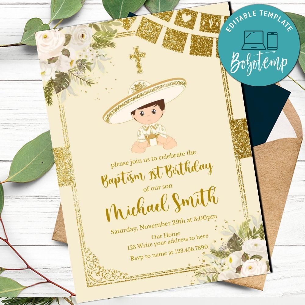 Charro Bautizo Invitation Customizable Template DIY Bobotemp