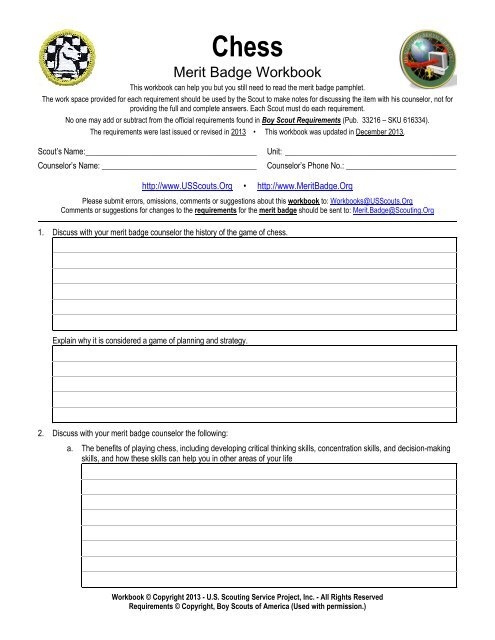 Chess US Scouting Service Project Worksheets Library