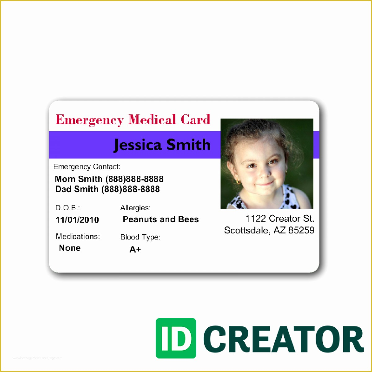 printable child id card template free