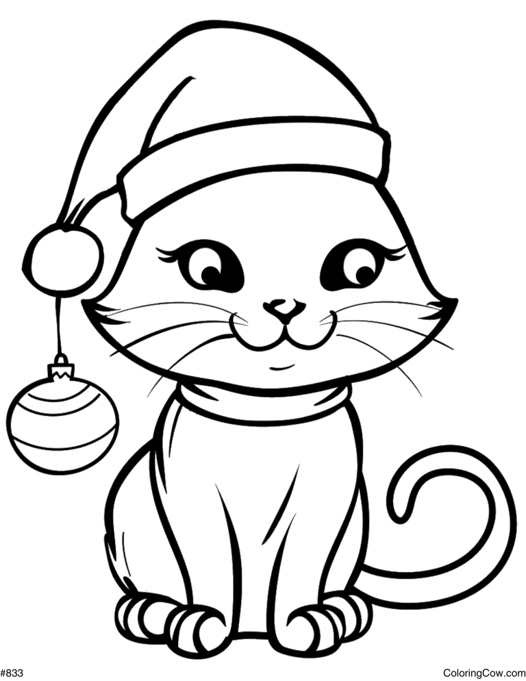 Christmas Cat Coloring Page