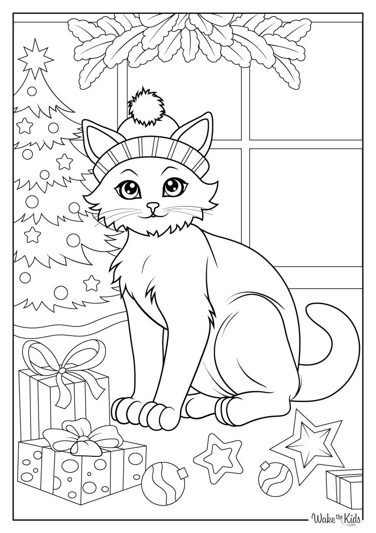 Christmas Cat Coloring Pages Free Printable PDFs WakeTheKids