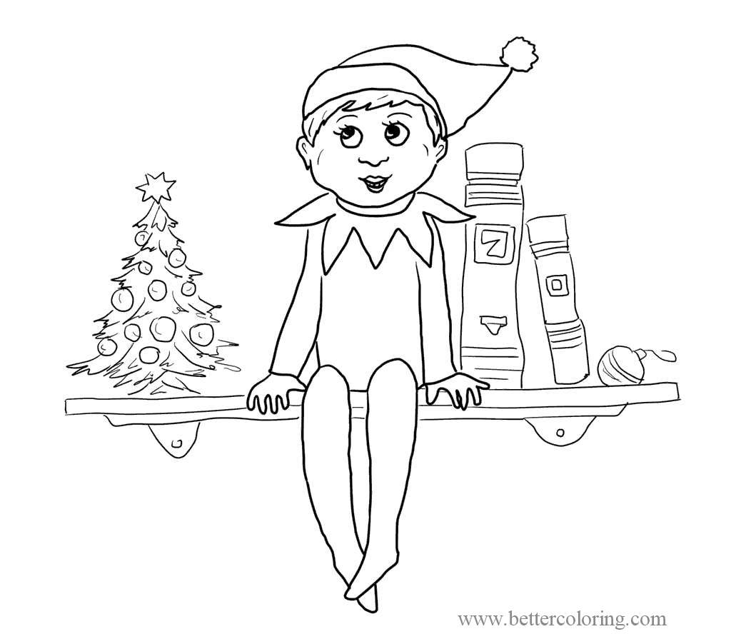 Christmas Tree And Elf On The Shelf Coloring Pages Free Printable 