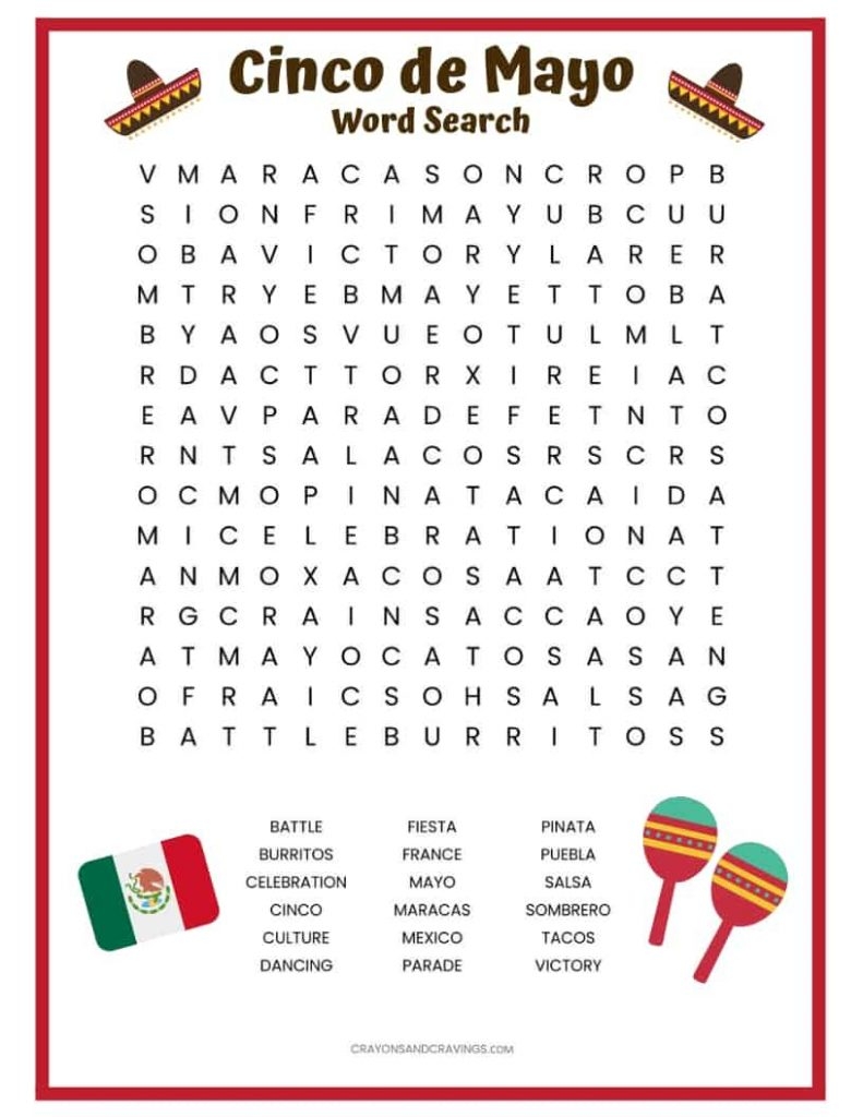 Cinco De Mayo Word Search Free Printable For Kids Word Search Printable